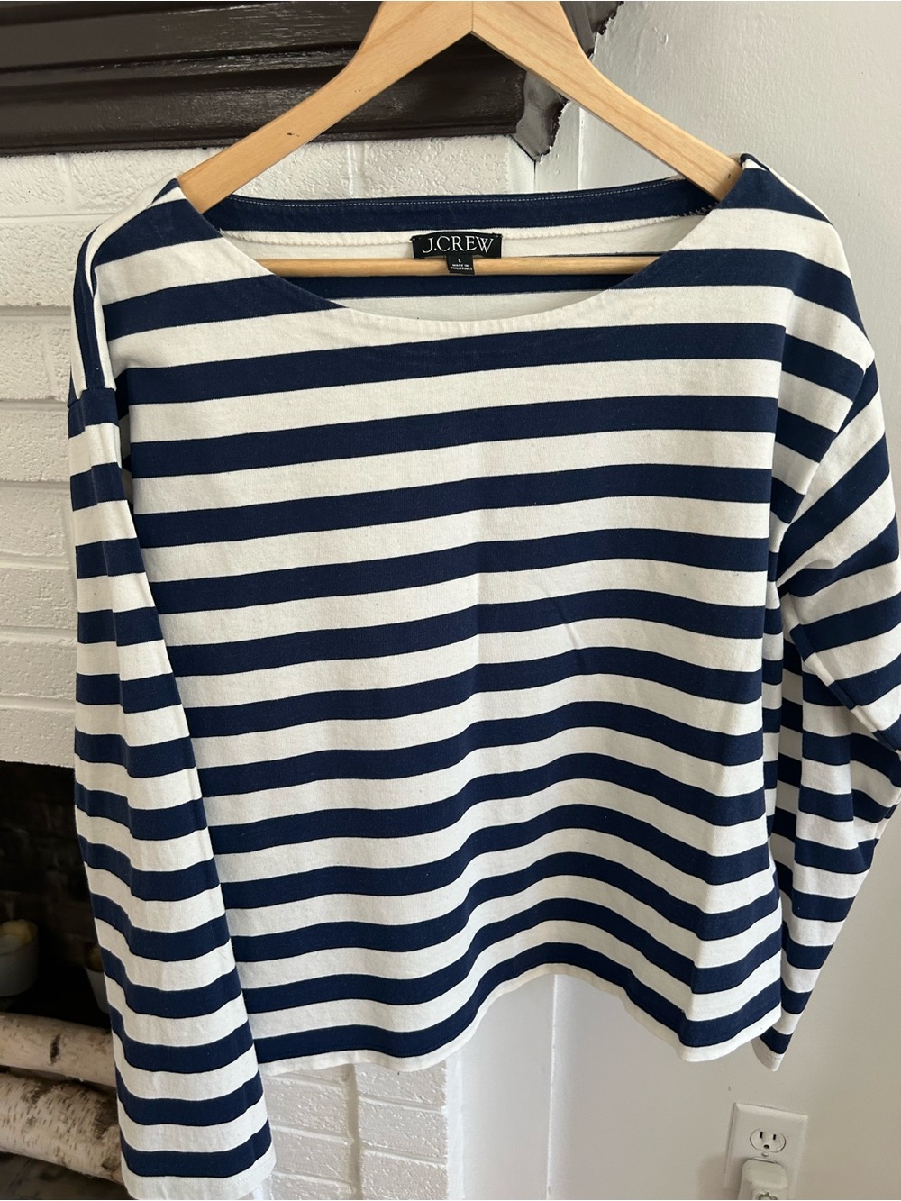 J. Crew Navy and White Long-Sleeve Top Size L